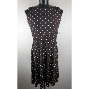 Vintage Jessica Howard Polka Dot Sleeveless Knit Dress Brown Ivory